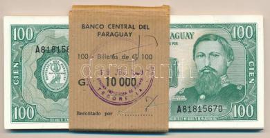 Paraguay 1990-1992. 100G (38x) két részletben sorszámkövető, eredeti banki kötegelővel T:UNC,AU Paraguay 1990-1992. 100 Guaranies (38x) consecutive serials in two parts, with original bank currency strap C:UNC Krause P#205