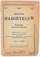 1942 Ízletes hadiételek. Ötletek, aranytanácsok. Összeállította és kiadja: Madár Imréné. Szeged, Szeged Uj Nemzedék Lapvállalat Rt., 48 p. Papírkötés, szakadt, sérült.