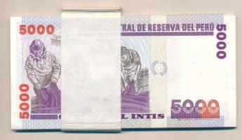 Peru 1988. 5000I (33x) sorszámkövetők, eredeti banki kötegelővel T:UNC,AU Peru 1988. 5000 Intis (33x...
