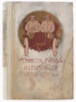 Barzini, Luigi: Pekingtől Párisig automobilon. Borghese herceg utja. Ford.: Garády Viktor. Bp., 1908, Singer és Wolfner, XIX+1++470+5 p. + 11 t. + 1 térkép (kihajtható). Számos szövegközi és egészoldalas, fekete-fehér fotóval illusztrálva. Javított-restaurált gerincű kiadói illusztrált, festett, aranyozott gerincű egészvászon kötés, Gottermayer-kötés, kopott, foltos borítóval, egy hiányzó táblával. "1907. június 10-én öt autóban tizenegy sofőr indult útnak Pekingből. Közülük Scipione Borghese (herceg) autóversenyét követi figyelemmel a kíséretében tartózkodó olasz újságíró. A Kínán, Mongólián, Szibérián és Oroszországon, Németországon és Belgiumon keresztül vezető 15 ezer kilométeres utat Scipione Borghese 62 nap alatt tette meg, és 1907. augusztus 10-én elsőként érte el Párizst. A következő versenyzők három héttel később értek célba. Az úti kaland leírását erősen átszövi a technikai újítások iránti leplezetlen csodálat, és a motorgyártó olasz nemzeti büszkeség. Kötetünk egyszerre technikai leírás, úti napló, illetve érdekességekkel, népszokások leírásával átszőtt néprajzi összefoglaló a bejárt vad vidékekről, Kelet- és Észak-Ázsiáról."