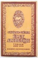 Gyóni Géza: Az élet szeretője. Versek 1909-1914. Bp., 1917., Athenaeum, 127 p. A borító és a könyvdíszek Prüner Arnold munkái. Első kiadás. Kiadói illusztrált papírkötés, a borító széleken kis szakadásokkal.