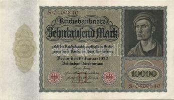 Német Birodalom / Weimari Köztársaság 1922. 10.000M (2x) egymás utáni sorszámokkal T:II+