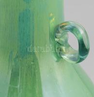 Cseh zölden irizáló iparművész hutaüveg váza, kis kopással, m: 33 cm