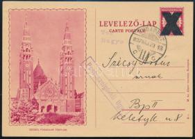 1937 Budapest helyi díjjegyes levelezőlap áthúzott díjjeggyel, &quot;Postaszolgálati ügy.&quot;