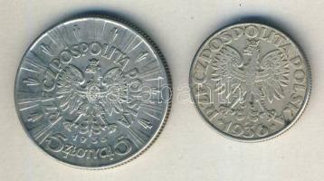 Lengyelország 1935. 5Zl Ag "Pilsudski" + 1936. 2Zl Ag "Gdynia-i kikötő 15. évfordulój...