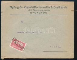 ~1924 Levél 2000K egybélyeges bérmentesítéssel, "GYÖNGYÖS" vonalbélyegzéssel Ecsédre