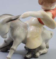 Herendi fiú szamáron, jelzett, hibátlan, 15x12 cm