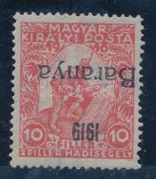 Baranya I. 1919 Hadisegély 10f fordított felülnyomással, Bodor vizsgálójellel (22.000)