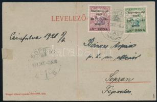 Nyugat-Magyarország II. 1921 10f és 50f levelezőlapon &quot;CZINFALVA&quot; - Sopron. Bodor vizsgálójellel