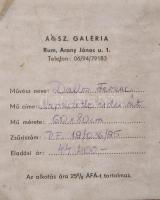 Dallos Ferenc (1928-2001): Napsütötte erdei út. Olaj, farost, jelezve jobbra lent. Hátoldalán Képcsa...