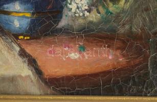 Azonosítatlan jelzéssel: Virág csendélet. Olaj vászon, keretben, repedésekkel. 38x50 cm