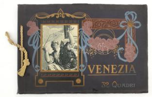 cca 1925 Venezia, 32 Quadri Artistici delle Galerie di Venezia / Velence, 32 művészeti reprodukciót tartalmazó album, kiadói dekoratív, harántalakú, zsinórfűzéses papírkötésben, kissé sérült borítóval, 22x31,5 cm