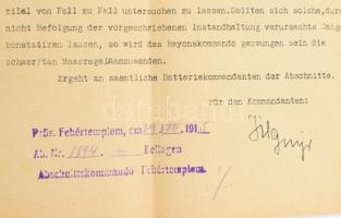 1915 Temesvár, k.u.k. Rayonskommando Banat hadianyag vizsgálati jegyzőkönyv alakulati pecséttel