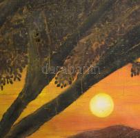 Bakoss jelzéssel: Balatoni naplemente. Olaj, farost, üvegezett keretben. 48x37 cm