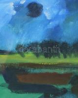 Kocsis Ernő (1937-2006): Táj viharban. Tempera, papír. Üvegezett keretben 20x29 cm Hátoldalán autogr...