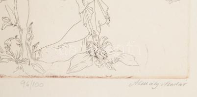 Almásy Aladár (1946-): Pásztorleány. rézkarc, papír, jelzett, számozott (96/100), fakeretben, 39x29 ...