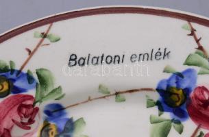 Városlődi kerámia "Balatoni emlék" feliratú mázas kerámia fali tál, apró mázhibákkal, jelz...