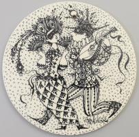 Björn Wiinblad Nymolle Denmark dán design porcelán dísztál . Az év február hónapjára, grafikákkal,Maskerade . Matricás, jelzett, hibátlan d: 15 cm