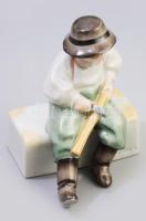 Zsolnay porcelán figura, botot faragó fiúcska, kézzel festett, jelzett, hibátlan 14 cm