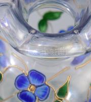 Zománcfestett üveg váza, m: 16 cm