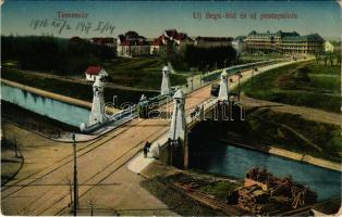 1916 Temesvár, Timisoara; Új Béga híd és új postapalota, villamos. Uhrmann Henrik kiadása / new Bega river bridge and new post palace, tram (EK)