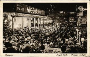 1935 Budapest XIV. Angol Park, Modiano pavilon este. Hazánk első villamos nagykonyháján főzünk. Nézze meg! (EK)