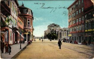 1914 Fiume, Rijeka; Via Lido / street, shops (szakadás / tear)