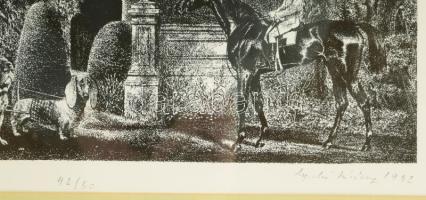 Gyulai Líviusz (1937-2021): Romantikus lap kutyafogattal Litográfia, papír. Jelzett.számozott 42/50 ...