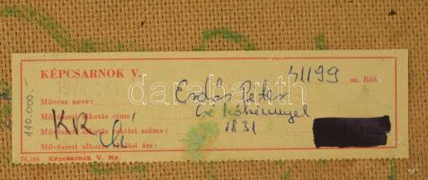 Erdős Péter (1938-): Csendélet kökénnyel. Olaj, farost, jelzett, hátoldalán autográf felirattal fake...