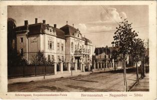 1915 Nagyszeben, Hermannstadt, Sibiu; Schewisgasse, Korpskommandanten-Palais / Schewis utca, Hadtestparancsnoksági palota. Verlag Emil Fischer Hofphotograph. Druck von Jos. Drotleff / street view, K.u.K. army headquarters palace (EK)