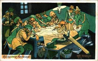 Russischer Kriegsrat / "Orosz haditanács" humoros oroszellenes karikatúra részeg tisztekkel / "Russian War Council" WWI Anti-Russian propaganda, mocking caricature with drunk military officers. W.R.B. & Co. Serie Nr. 96. s: Zelger (fl)