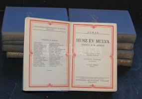 ~1925 Alexandre Dumas művei című sorozat 9db kötete hiányos részekkel, benne: A három testőr, Húsz év múlva, Bragelonne Vicomte a Gutenberg Könyvkiadó gondozásában, Budapest, némely sérült állapotban