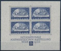 Ausztria 1933 WIPA blokk kifogástalan állapotban tokkal együtt, a beragasztásból származó jelentéktelen falcnyommal. (Mi EUR 3.600.-) Certificate: Ferchenbauer