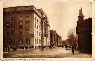 Kraków, Krakkó, Krakau; Ul. Basztowa i Bank Polski / street view, Bank of Poland, automobiles (fa)