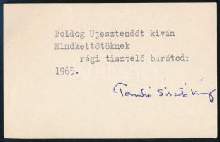Tamkó Sirató Károly (1905-1980) József Attila-díjas költő, műfordító autográf aláírása saját névjegykártyáján