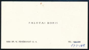 Palotai Boris (1904-1983) írónő autográf sorai saját névjegykártyáján
