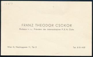 Franz Theodor Csokor (1885-1969) osztrák drámaíró és PEN klub elnök autográf sorai névjegykártyáján