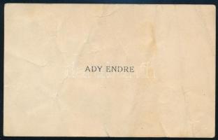 Ady Endre (1877-1919) költő névjegykártyája. Gyűrött,