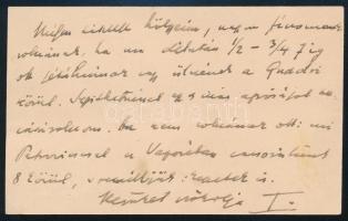 Ignotus Hugó, ( Veigelsberg Hugó 1869-1949.) költő, író és újságíró. autográf sorai és aláírása névjegykártyáján