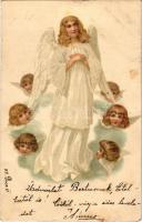 1899 (Vorläufer) Angyalok, üdvözlet / Angels greeting. litho + "KIS-VÁRDA PÉNZROVATOLÁS" hatszögű bélyegzéssel (fl)