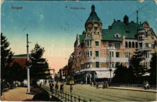 1923 Szeged, Kárász utca, villamos, Corso kávéház. Vasúti levelezőlapárusítás 76. sz. 1916. (EB)