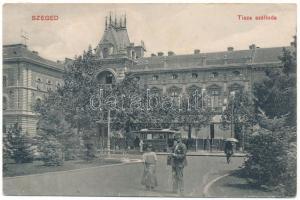 1911 Szeged, Tisza szálloda, villamos. Grünwald Hermann kiadása (ázott / wet damage)