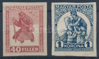 1920 Hadifogoly vágott 40f és 1K álló vízjellel (60f hiányzik, 1K törött / 60f missing, 1K folded)