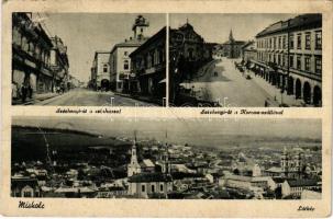 1948 Miskolc, Széchenyi út, Színház, Korona szálloda, Korona mozgó (mozi), üzletek, látkép, zsinagóga (fa)