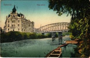 1912 Temesvár, Timisoara; Béga palota, folyópart és híd / palace, riverside, bridge (EK)