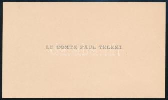 1910 Teleki Pál (1879-1941) kultuszminiszter, miniszterelnök autográf sorai névjegykártyáján