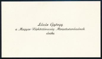 cca 1970 Lázár György (1924-2014) kormányfő, névjegykártyája autográf aláírásával