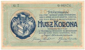 Szeged 1918. 20K "Városi Pénztárjegy" T:F szép papír Adamo SZE-3.2