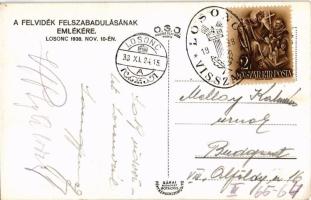 1938 Losonc, Lucenec; bevonulás, díszkapu "Éljen Nagy-Magyarország" felirattal / entry of ...