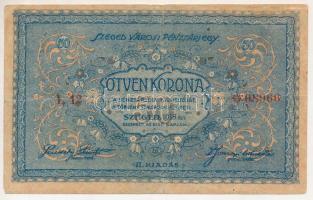 Szeged 1918. 50K "Városi Pénztárjegy" II. kiadás T:F Adamo SZE-3.3.2